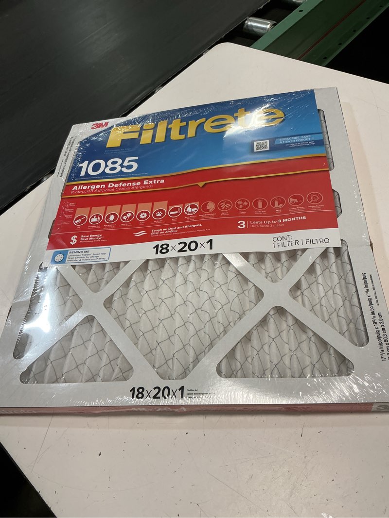 Condition photo showing New/Like New for filtrete 18-in w x 20-in l x 1-in merv 11 1085 mpr allergen defense extra electrostatic pleated air filter