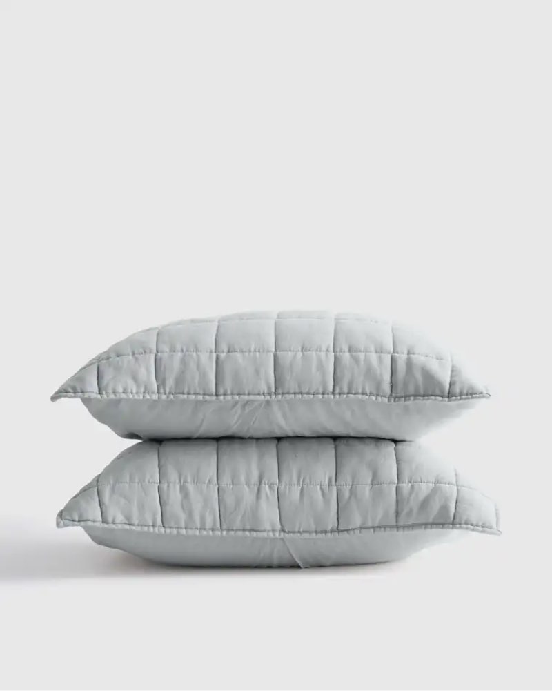 quince european linen box quilted sham set color mist, king 