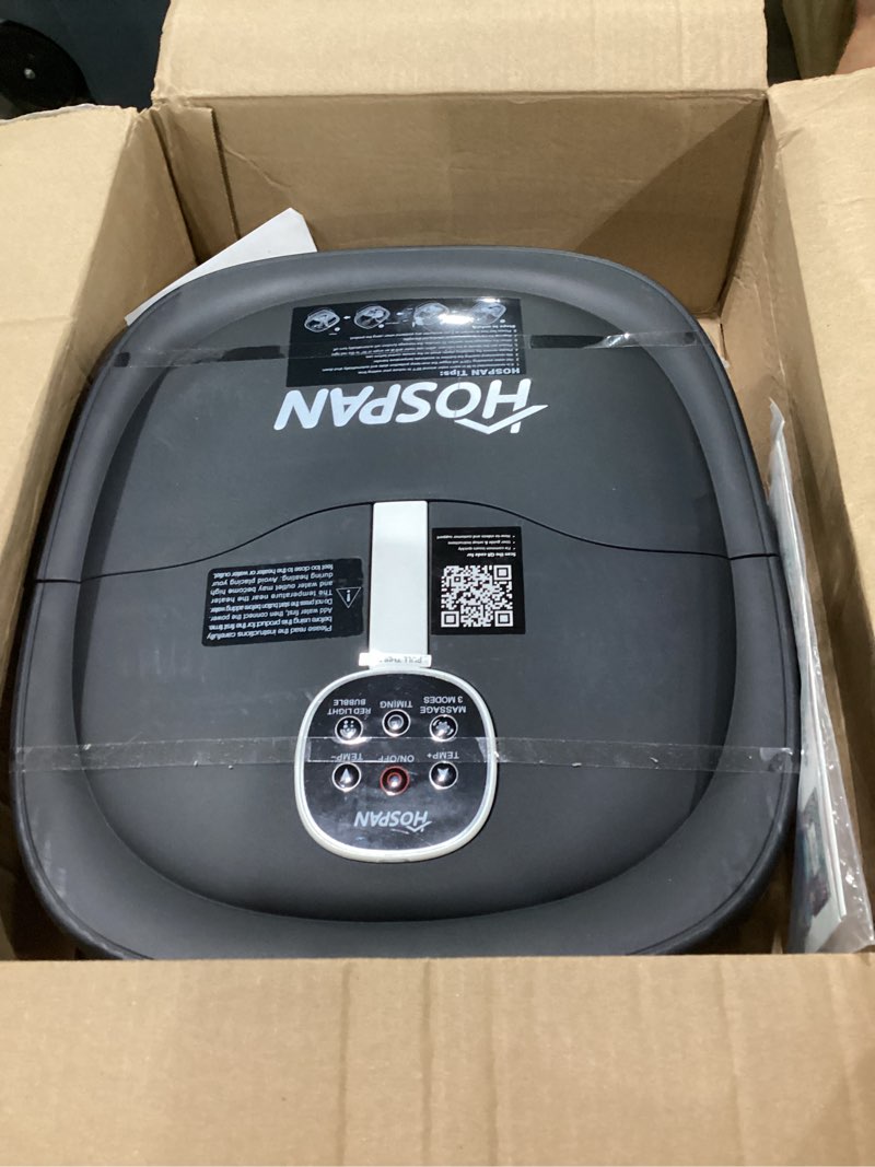 Condition photo showing As Is for hospan collapsible foot spa electric rotary massage, foot bath with heat, bubble, remote, and 24 motorized shiatsu massage balls. pedicure foot spa for feet stress relief - fs02a black