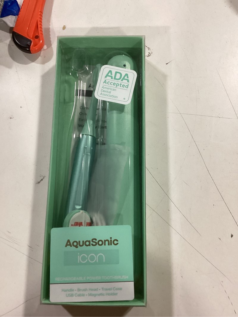 Condition photo showing New/Like New for Aquasonic Icon ADA-Accepted Rechargeable Toothbrush | Magnetic Holder & Slim Travel Case | 2 Brushin