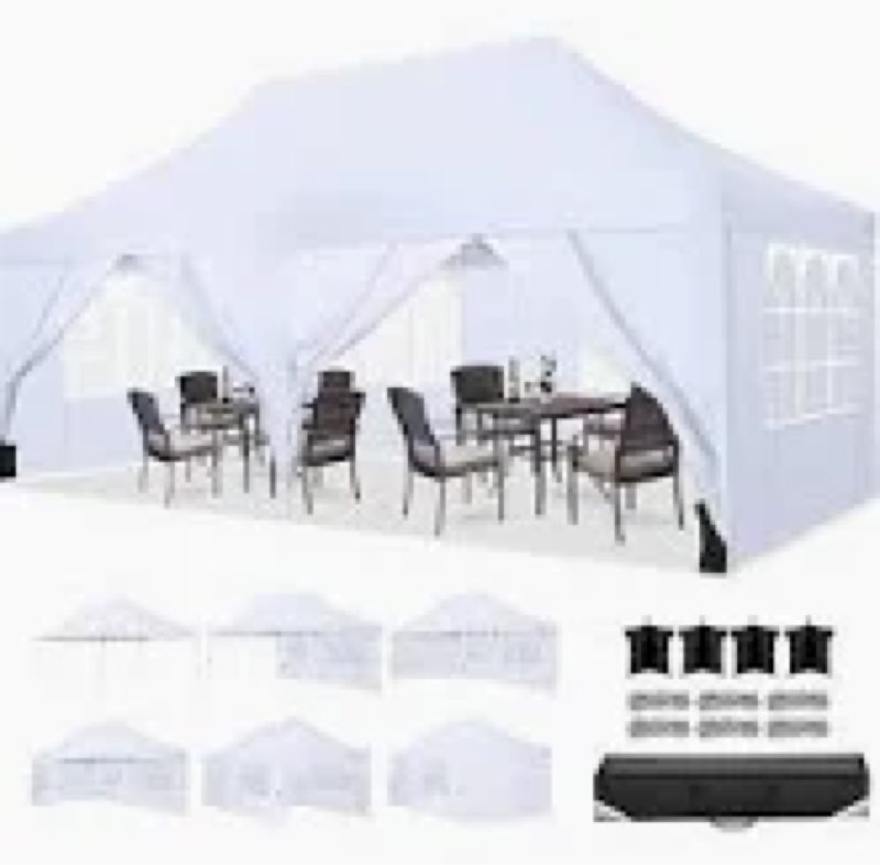 ez pop up 10'x20' waterproof canopy tent with 6 sidewalls,1 carry bag & 4 sand bags for outdoor parties