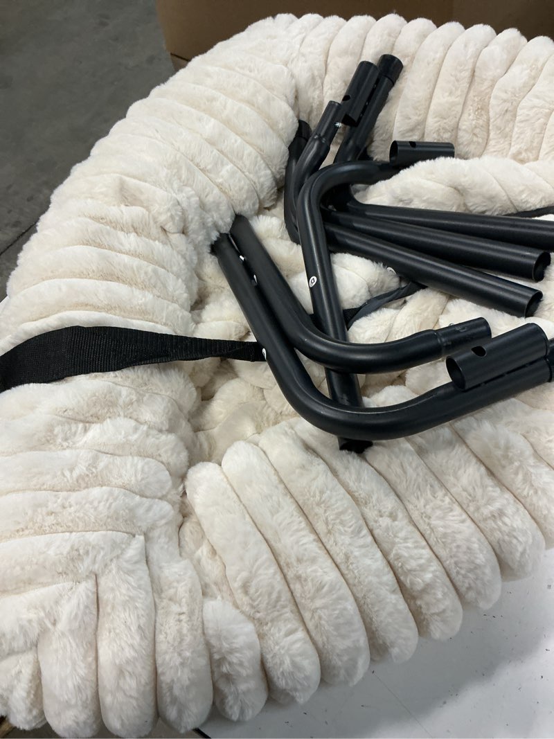 Condition photo showing As Is for Elevated Dog Bed with Removable Fluffy Pillow Cushion, Raised Pet Cot Washable Bolster, Dog Couch Sofa, Anti Slip Feet, Cream, 43"×32" L(43"×32"×8") cream