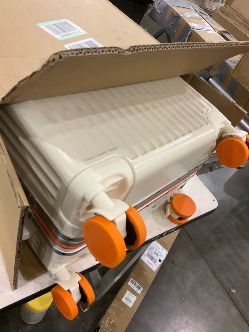 Condition photo showing As Is for Zipperless Luggage, 22x14x9 Aviation Certified, Polycarbonate Aluminum Hardshell, Expandable Carry-On Luggage with Spinner Wheels, Hardshell Luggage, 20 Inch Cabin 20 inch BIEGE/ORANGE