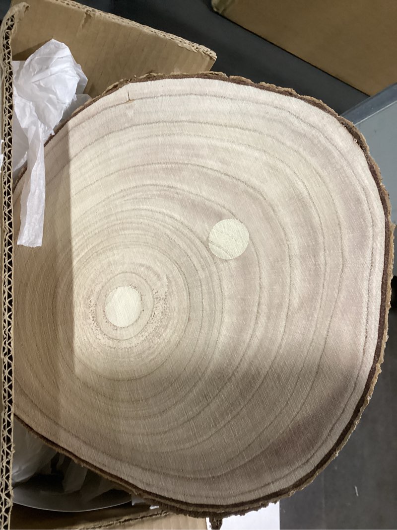 Condition photo showing Good Condition for Large Wood Slices for Centerpieces – Wood Centerpieces for Tables, Rustic Wedding Centerpiece, Natural Wood Slabs, Thin Slices, 11-13 inches (10 Pack)