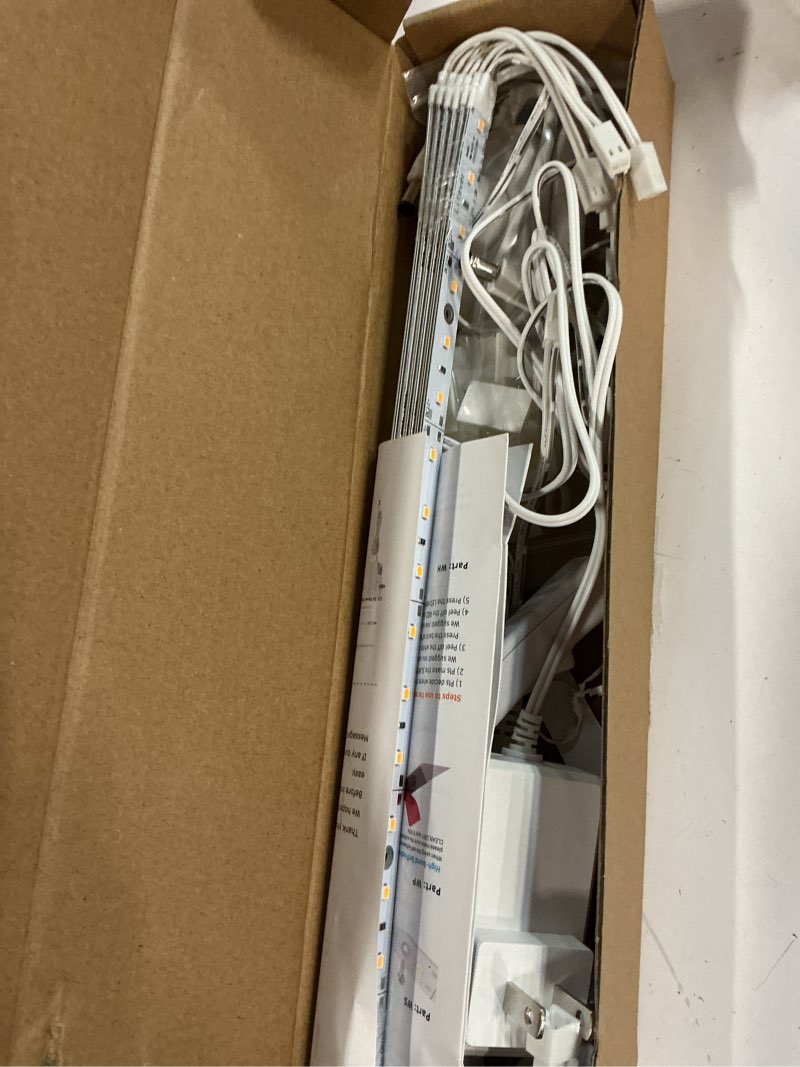 Condition photo showing New/Like New for Under Cabinet LED Lighting Kit for Kitchen Cabinet Counters Shelf Closet. 6 PCS 12 Inches Light Strip with Adapter Switch Dimmer Extension Cable. Plug in. Dimmable. 1500 Lumen. Warm White 2700K
