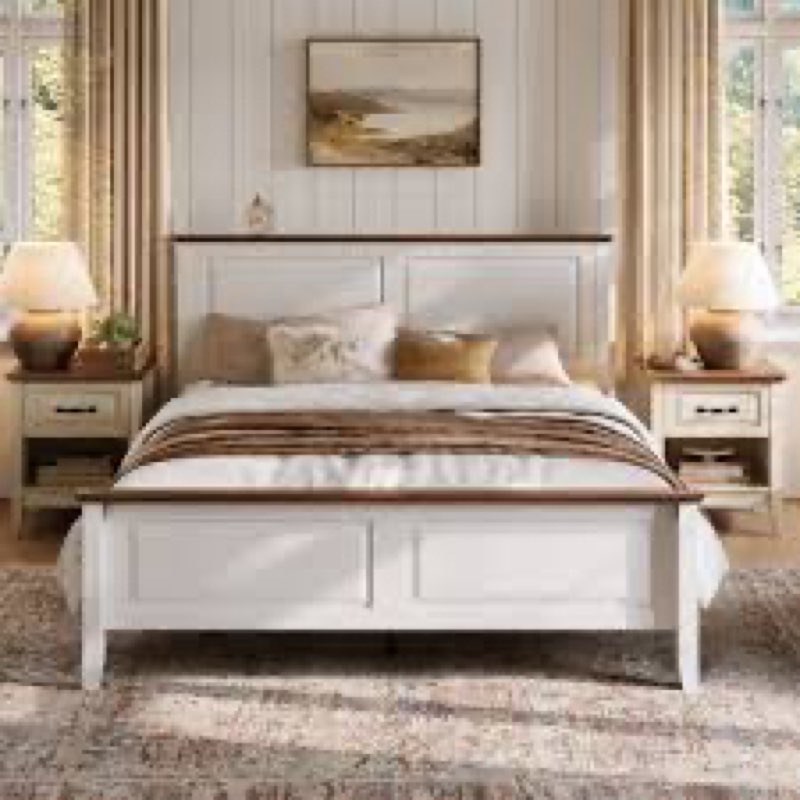 linsy farmhouse bed frame, full bedframe with headboard and footboard, wooden bed frame with solid wood slats, rustic grey platform bed frames full size, no box spring needed grey full