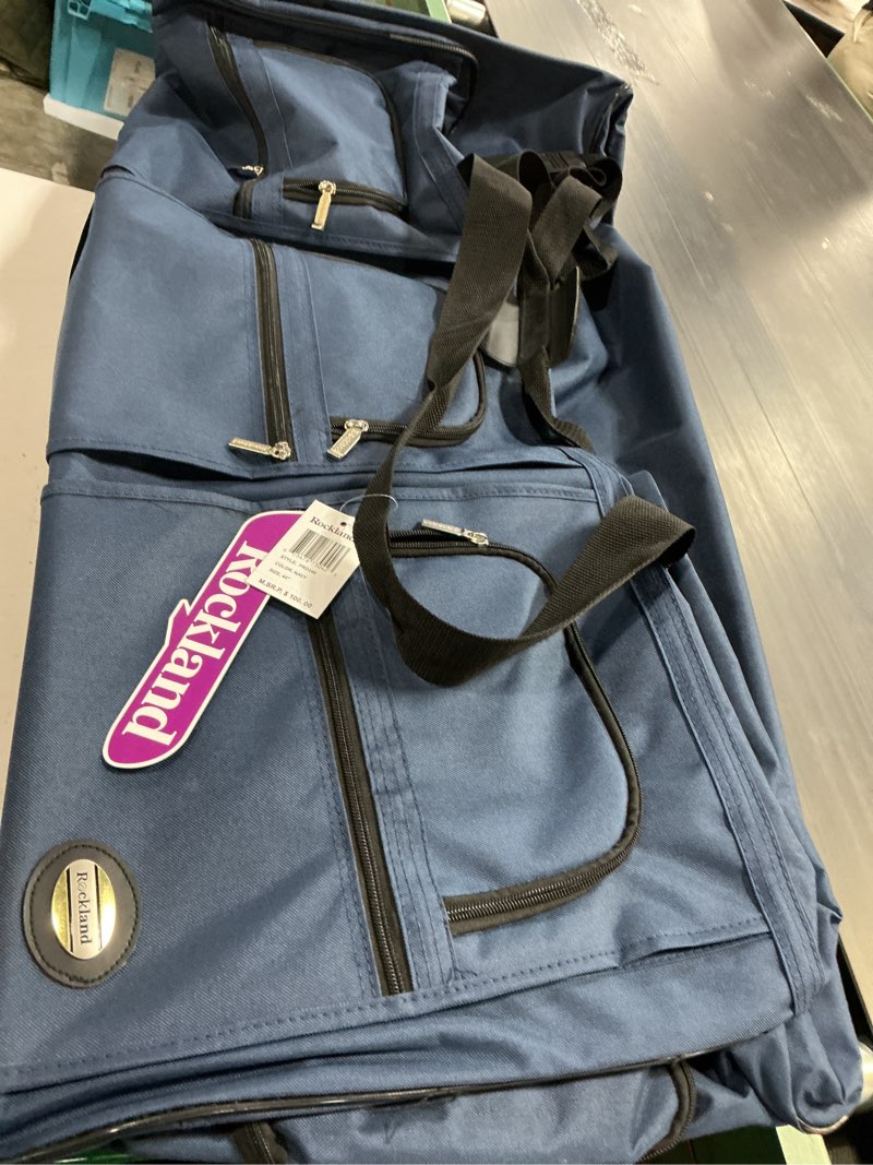 Condition photo showing As Is for rockland rolling duffel bag, navy, 40-inch 40" navy