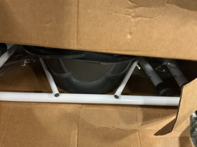Condition photo showing As Is for medline dark gray 3-in-1 folding commode with elongated seat, microban treated - portable, adjustable, durable - ideal for medical patients