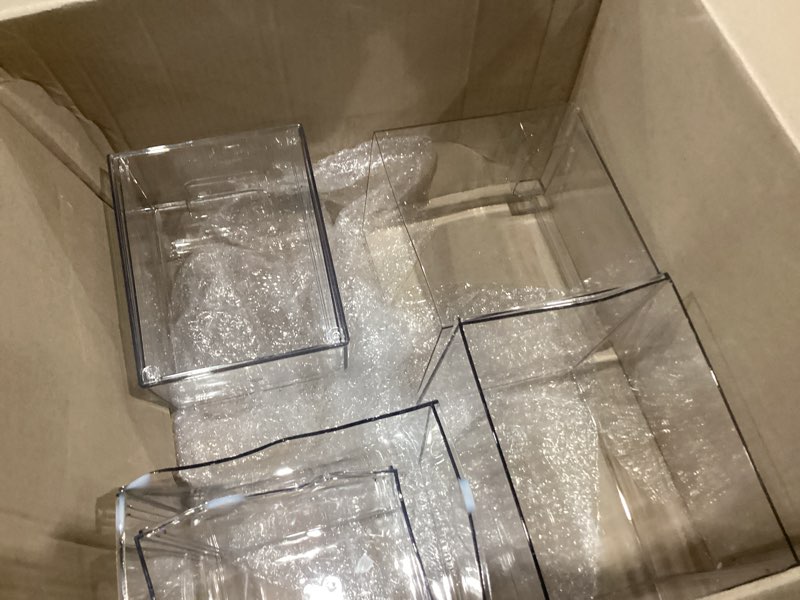 Condition photo showing As Is for mdesign stackable storage containers box with 2 pull-out drawers - stacking plastic drawer bins for closet organization, linen, coat, bedroom or entryway closets - lumiere collection - 2 pack - clear