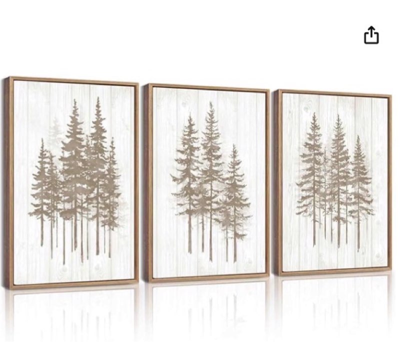 KUVIOKE Woodcut Pine Tree Framed Wall Art Nature Abstract Forest Wall Decor Rustic Minimalist Painti