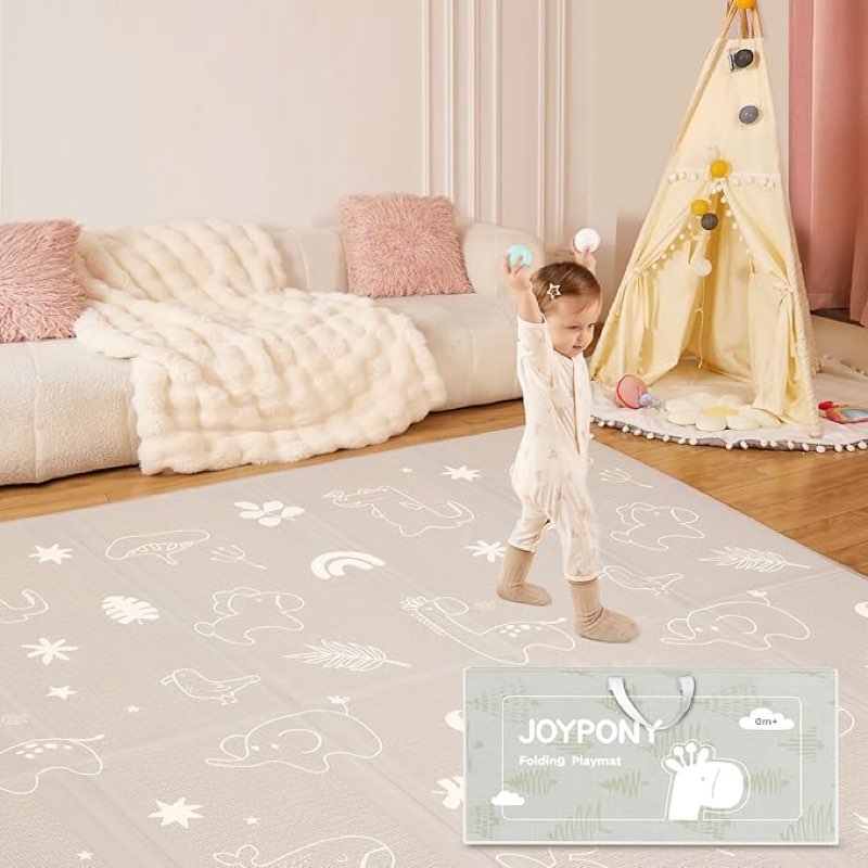 joypony baby play mat, 50 x 50 inch foldable play mats for babies and toddlers, waterproof & anti-slip portable baby floor mat for playpen with travel bag