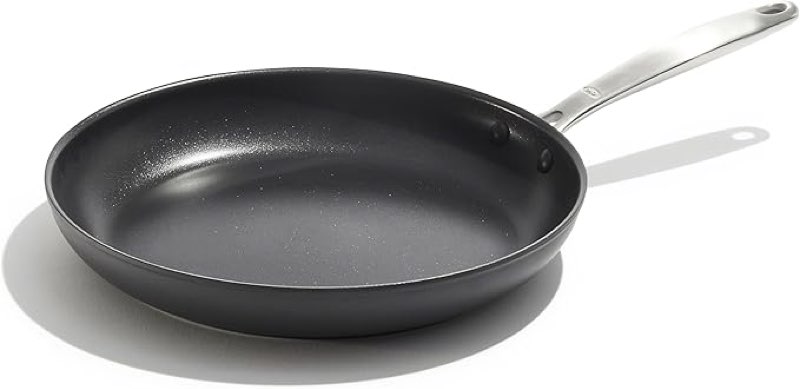 OXO Good Grips Pro Hard Anodized PFAS-Free Nonstick 30cm Frying Pan Skillet, Dishwasher Safe, Oven Safe, Stainless Steel Handle, Black