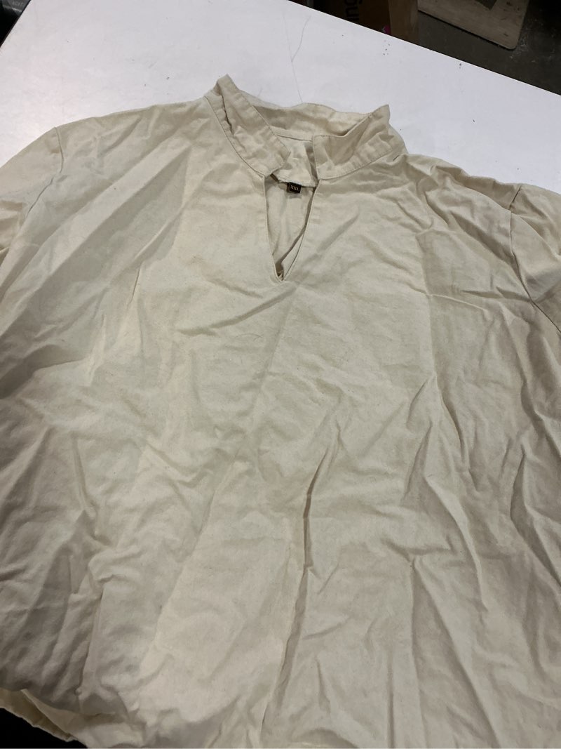 Condition photo showing As Is for yak & yeti men's grey cotton tunic shirt, split neck, 46 inches, alpha size xx-large cream