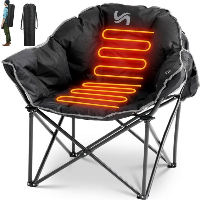 (Similar) ABORON Oversized Heated Camping Chair with Pillow, Outdoor Portable Heated Folding Chairs, Patio Lounge Chairs with 3 Heat Levels, Heating Chair for Outdoor Sports, Camping