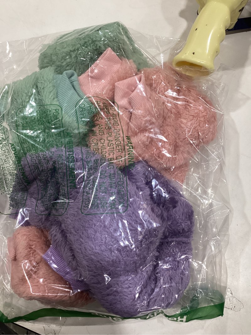 Condition photo showing As Is for Reginary 3 Pieces Dog Pajamas Puppy Clothes Winter Coats Elastic Pajamas for Puppy Fluffy Jumpsuit Fleece Sweater for 4 Legs Dog Bodysuit(Small,Pink, Purple, Green) Small Pink, Purple, Green