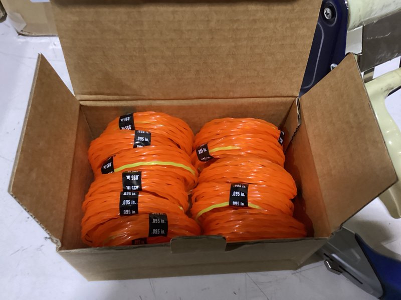 Condition photo showing New/Like New for 12 pack string trimmer line compatible with ego string trimmer 0.095" 168ft weed eater string pre-cut dual color fast-positioning triangular twisted trimmer line universal fit weed wacker string orange 12 pack