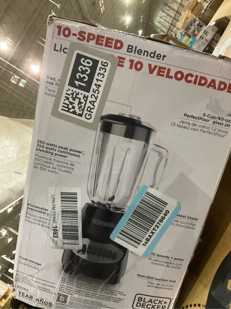Condition photo showing As Is for BLACK+DECKER Countertop Blender with 6-Cup Glass Jar, 10-Speed Settings, Black, BL2010BG
