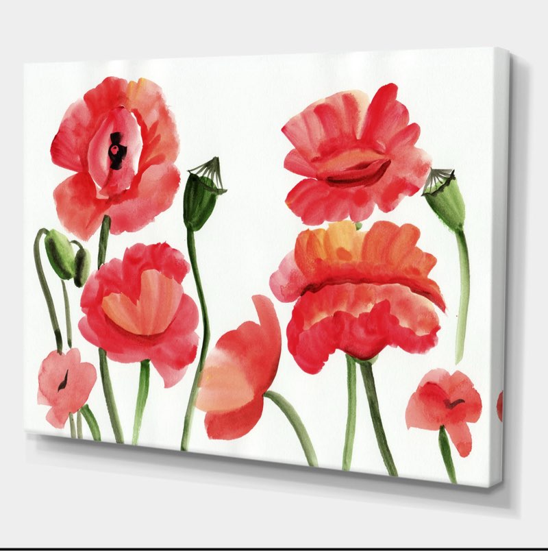  Vintage Red Poppies I Traditional Canvas Wall Art, 40x30