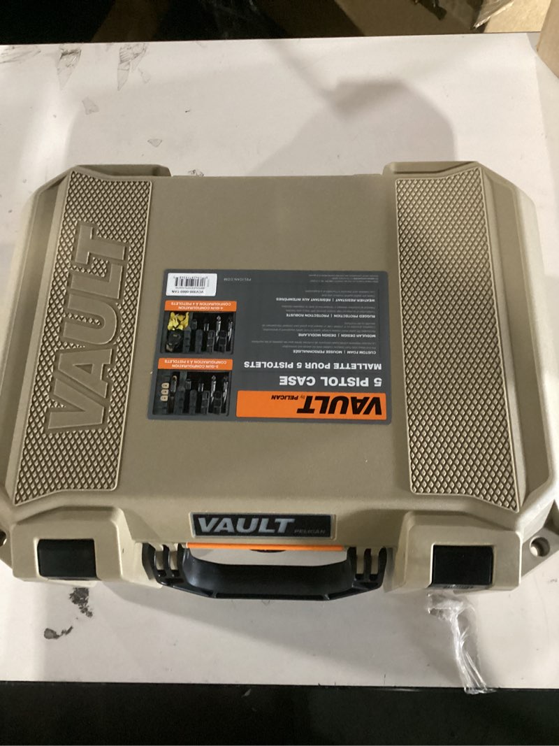 Condition photo showing Good Condition for pelican vault multi-pistol custom cut foam case (from the custom case center) v300 - 4 or 5 pistol desert tan