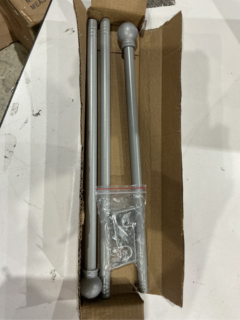 Condition photo showing Good Condition for 32-48 inch silver curtain rod set with brackets and decorative blackout metal rods silver 32-46''