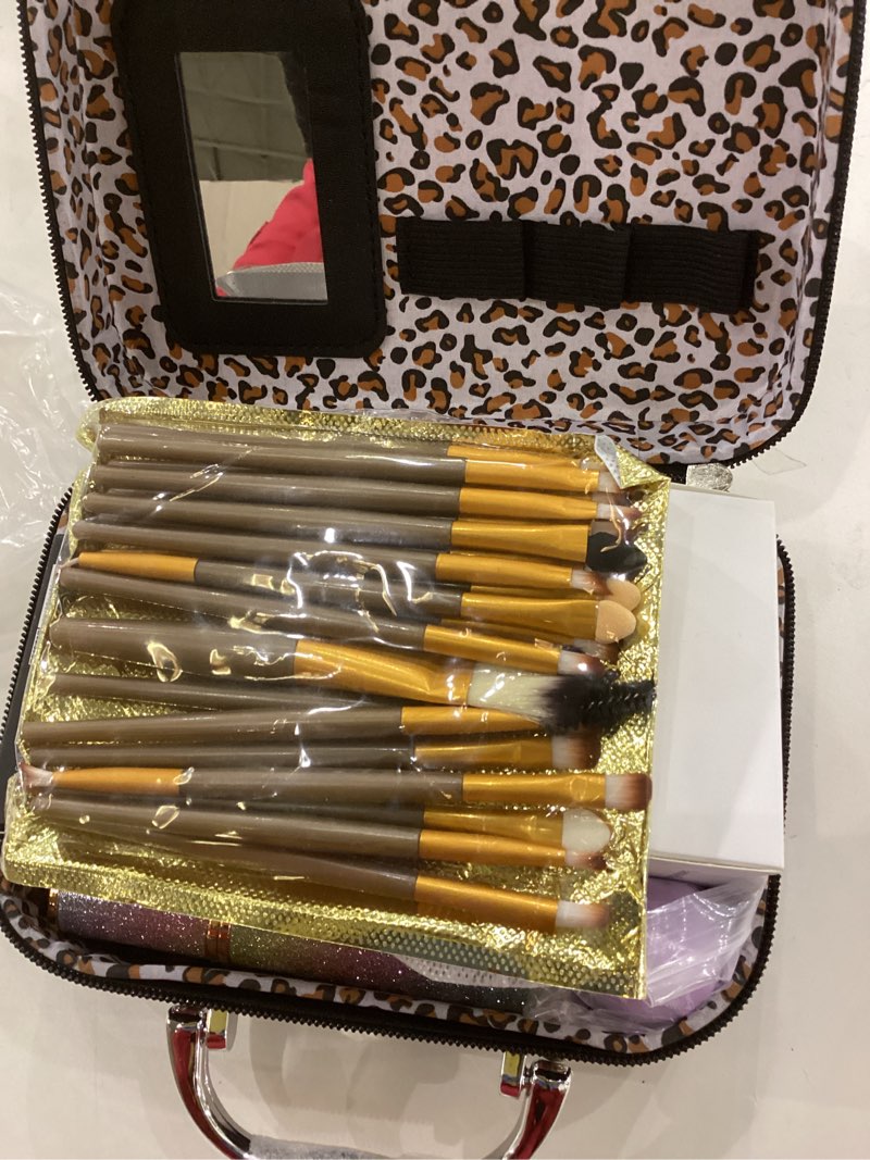 Condition photo showing As Is for All in One Makeup Kit - 2X14 Eyeshadow Palette, Liquid Foundation, Eyeliner Pencils, Contouring Stick, Lip Gloss, 20Pcs Makeup Brushes (Black)