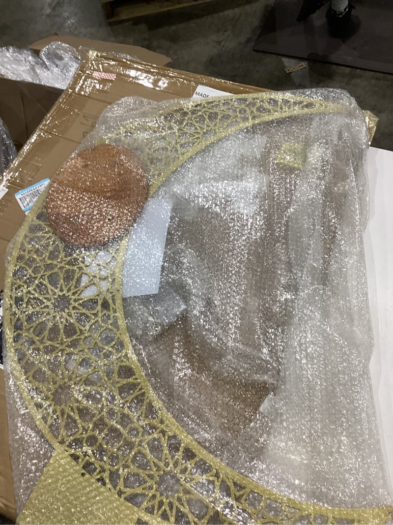 Condition photo showing Good Condition for 3ft large metal ramadan decorations islamic crescent moon decor with lantern eid mubarak kareem led light decor islamic table centerpieces gift for muslims in ramadan eid(gold) gold 3ft