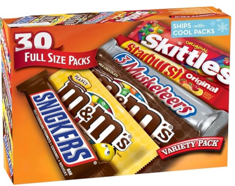 Mars M&M'S, SNICKERS, 3 MUSKETEERS, SKITTLES & STARBURST Variety Pack Full Size Bulk Candy Assortment, 56.11 oz, 30 Count(( Best Before/ JUL/AUG/Dec