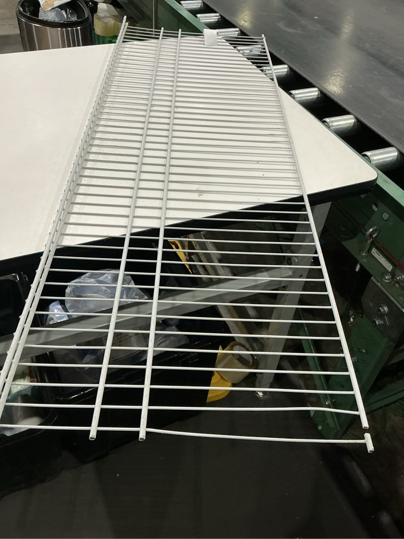 Condition photo showing As Is for superslide 48 in. l x 16 in. d white wire closet shelf