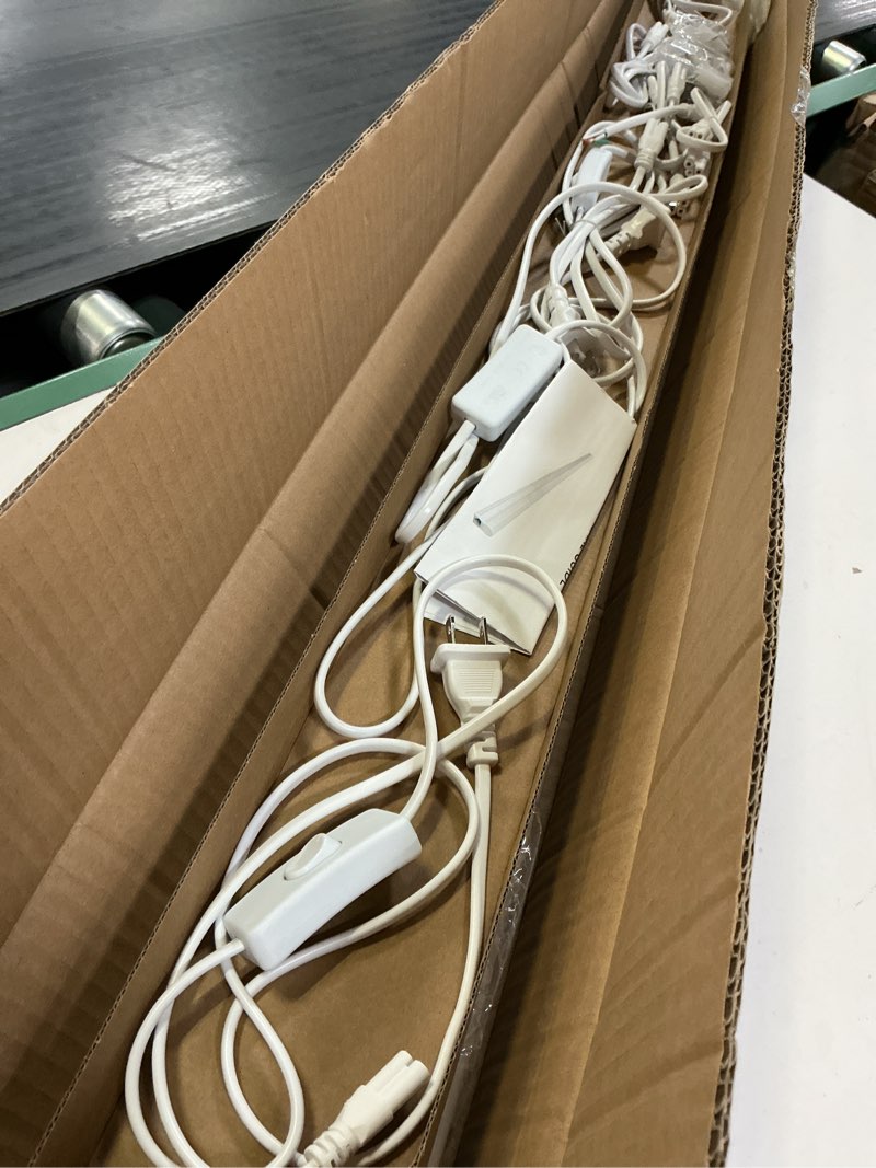 Condition photo showing As Is for (4 pack) 4ft t5 led shop light,6500k,20w,2300lm(super bright white) linkable led integrated fixture,garage ceiling and cabinet light,strip light,corded electric with on/off switch