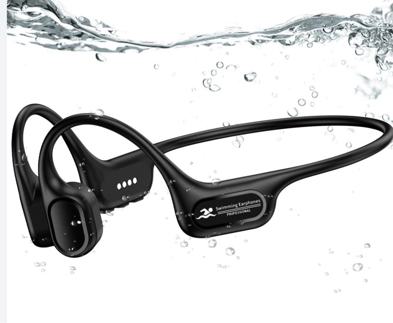 Hostena Swimming Headphones IP68 Waterproof, Open Ear Bone Conduction Underwater Headphones Bluetooth 5.4& MP3 with 32GB Memory Card, Soft/Skin/Lightweight Sound Swim Earbuds-SurfAudio(Black