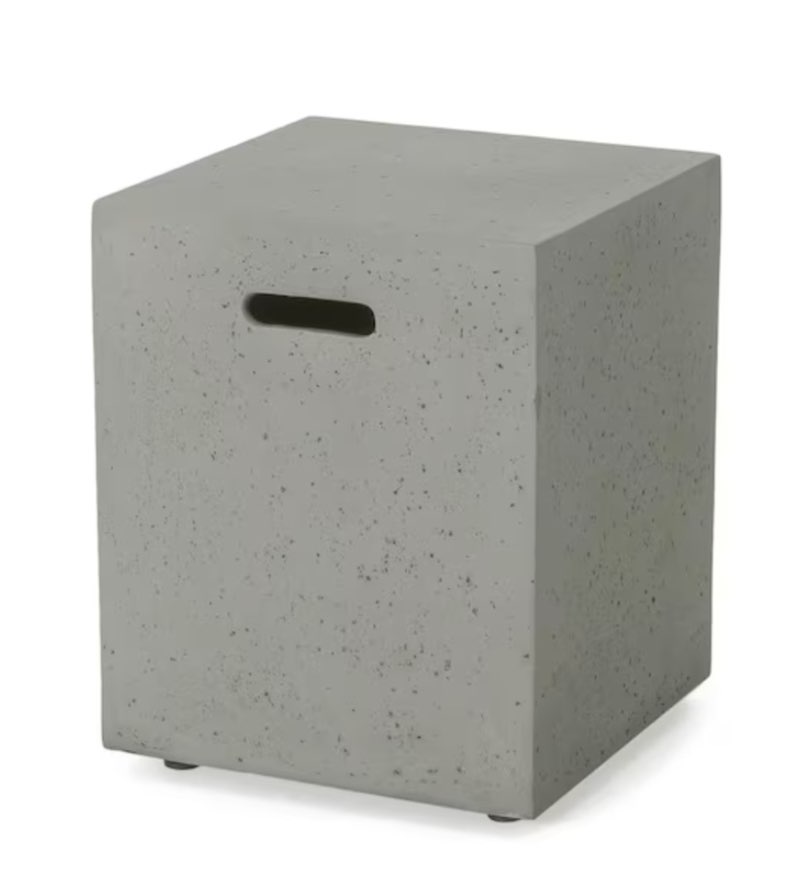 Outdoor Lightweight Concrete Tank Holder Side Table Light Gray for Patios Backyards Porches Gardens