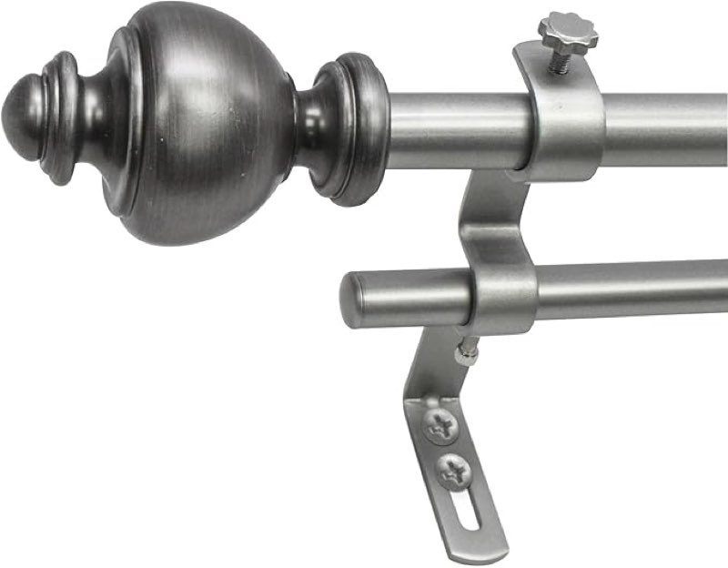 Decopolitan Urn 5/8" Double Curtain Rod Set, 26 to 48 Inches, Dark Nickel