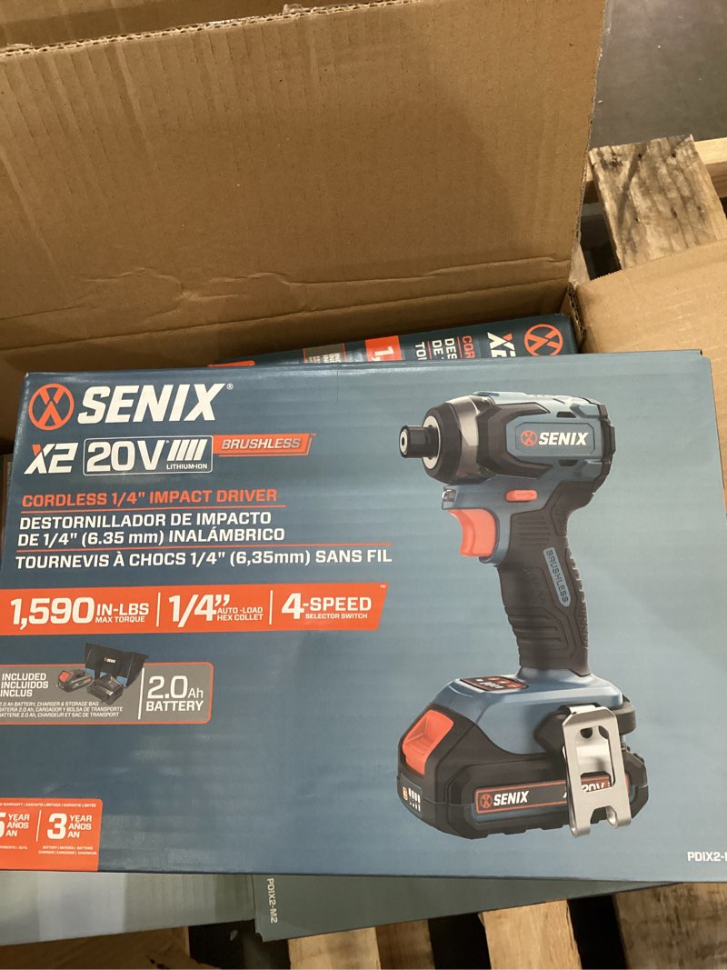 Condition photo showing New/Like New for senix x2 20-volt 1/4-in brushless cordless impact driver (1-battery included, charger included and soft bag included)