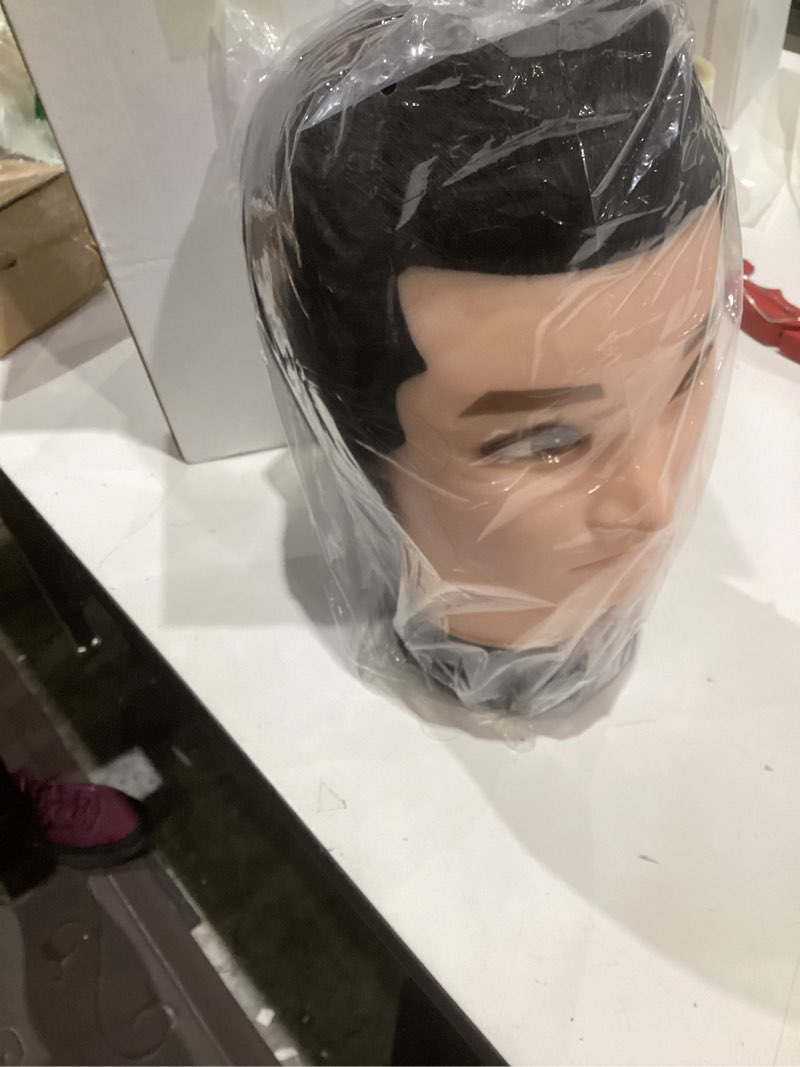 Condition photo showing Good Condition for male mannequin head with human hair,barber practice mannequin head for hair cutting,hairstyling,cosmetology training manikin head with stand jack-no beard-black