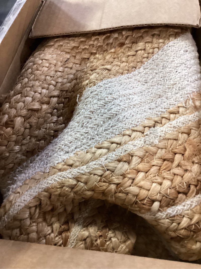 Condition photo showing Good Condition for GRUHUM Jute Cotton Area Rug 4ft Round Natural Fiber Handmade Boho Farmhouse Jute Area Rug Soft Braided Rustic Vintage Reversible Rug- Indoor Kitchen Bedroom Living Room Hallways Enterway 4ft Circle 4' (Round) Natural- 14