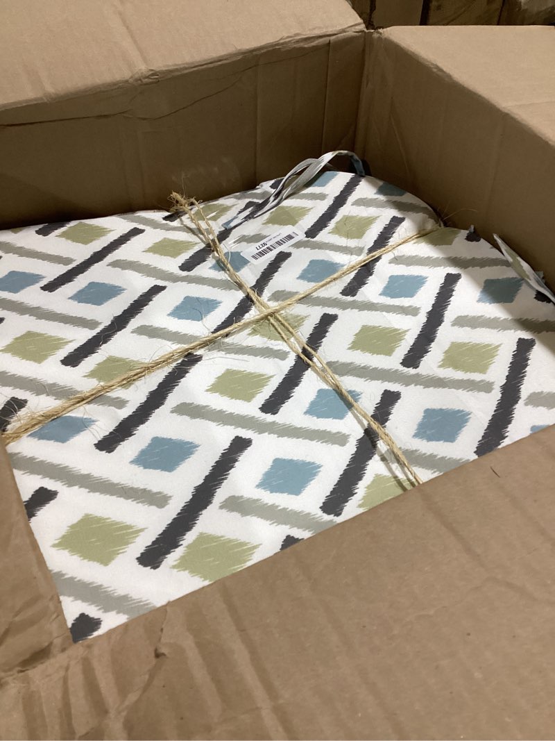 Condition photo showing Good Condition for Item similar to photo) idee-home Outdoor Chair Cushions Set of 4, Thick 19\" x 19\" x 3\" Outdoor Seat Cushions Patio Furniture Waterproof with Ties, Dining Pads 19x19x3 Inch Rhombus Dark Cerulean 4