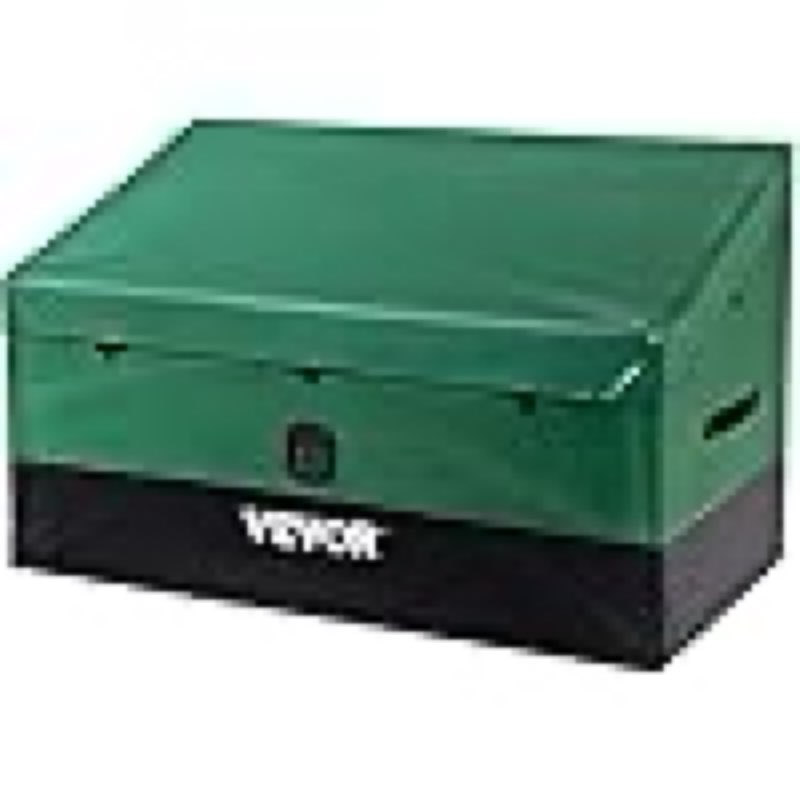 vevor outdoor storage box, 150 gallon waterproof pe tarpaulin deck box w/galvanized frame, all-weather protection & portable, for camping, garden, poolside, and yard, black & green