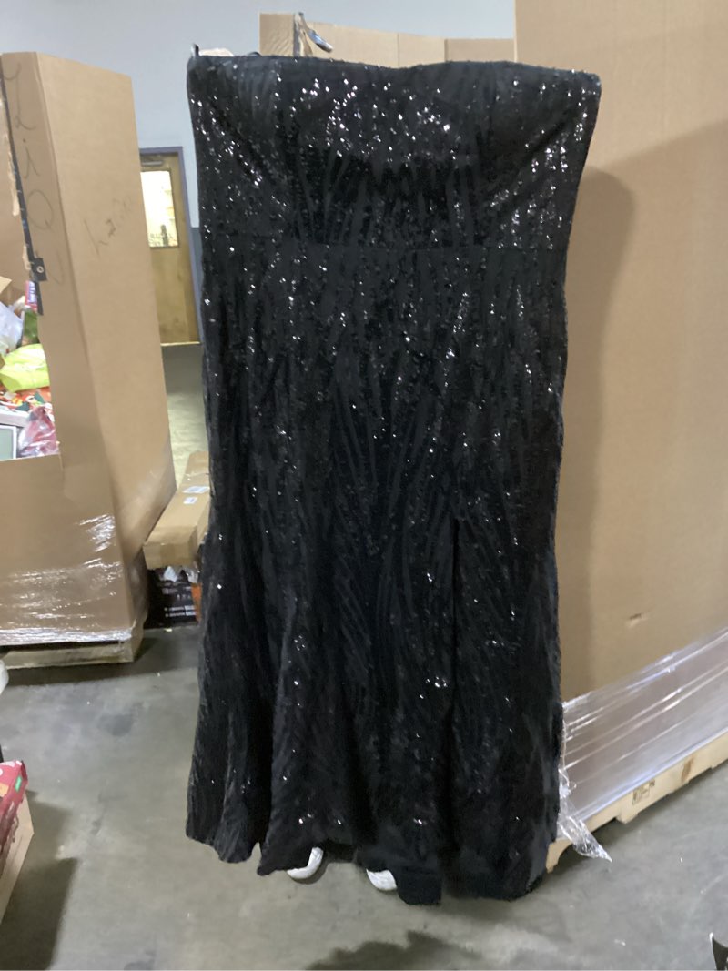 Condition photo showing Good Condition for (No scarf)Sparkly  Prom Dress 2026 Long Strapless Ruched Evening Gowns with Scarf Black 24 Plus
