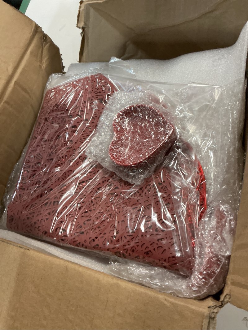 Condition photo showing Good Condition for Jinei 8 Pcs Valentine's Day Tableware Set Include Large Pink Heart Ceramic Flat Plates White Dinner Ceramic Plates Red Heart Dish Bowls and Place Mats for Wedding Anniversary Party Decorations