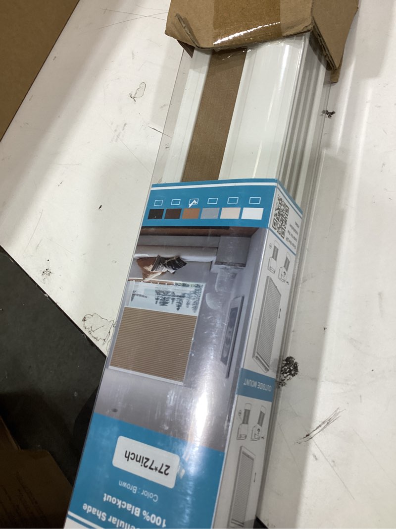 Condition photo showing Good Condition for myshade cordless blackout cellular shades for windows, honeycomb window shades with thermal insulation, child & pet safe room darkening shade, easy install,27" w x 72" h, light brown light brown 27"w x 72"h