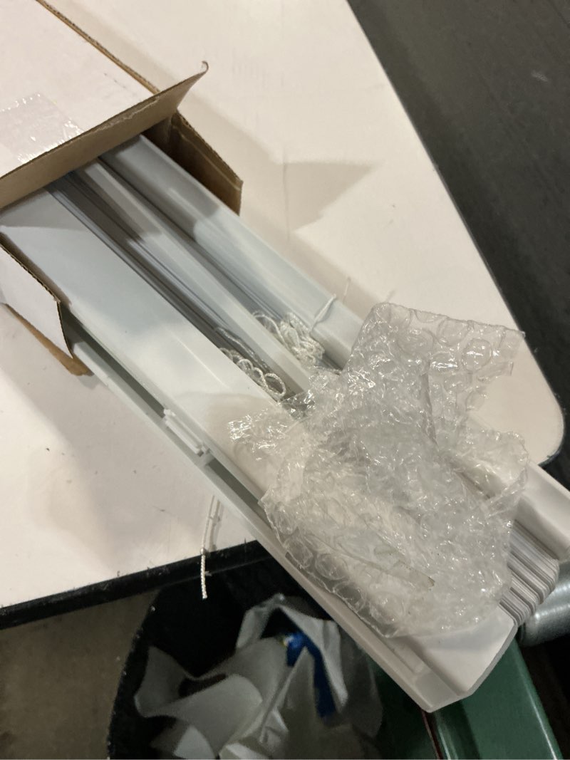 Condition photo showing As Is for project source light filtering 1-in slat width 36-in x 64-in cordless white vinyl light filtering mini-blinds