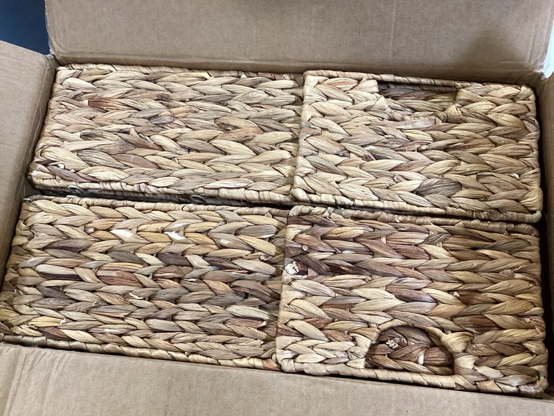 Condition photo showing Good Condition for casafield 10.5" x 10.5" water hyacinth storage baskets, natural - set of 6 collapsible cube organizers, woven bins for bathroom, bedroom, laundry, pantry, shelves