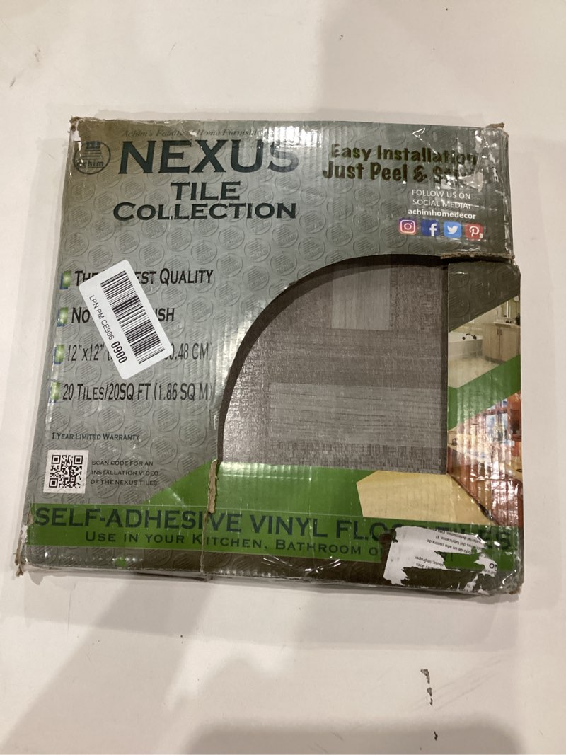 Condition photo showing As Is for Nexus Self Adhesive 12-Inch Vinyl Floor Tiles, 20 Tiles - 12" x 12", Ash Grey Wood Pattern - Peel & Stick, DIY Flooring for Kitchen, Dining Room, Bedrooms & Bathrooms by Achim Home Decor Ash Grey Wood Wood look