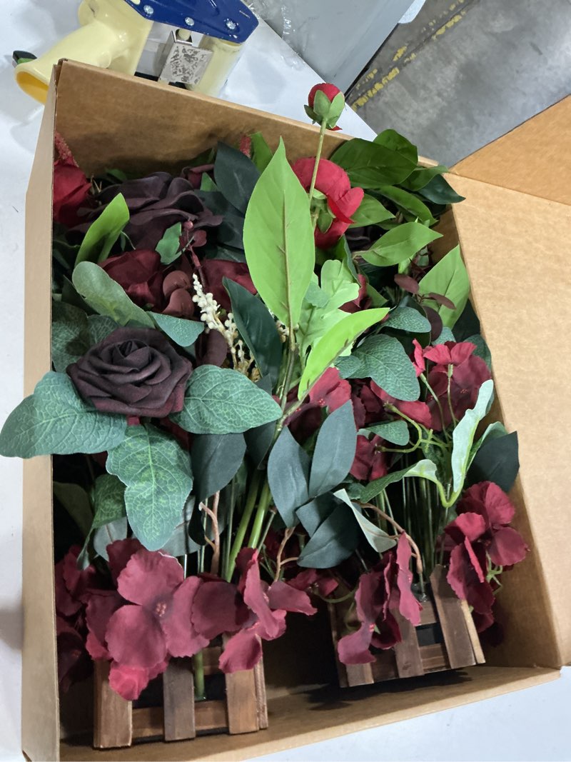 Condition photo showing New/Like New for Ling's moment 17.5" Tall Free Standing Artificial Flowers Arrangements 2 pcs Wedding Aisle Runner Chair Decorations Bordeaux Red Centerpieces for Ceremony Reception Rose Floral Floor Party Outdoor Red-bordeaux Red