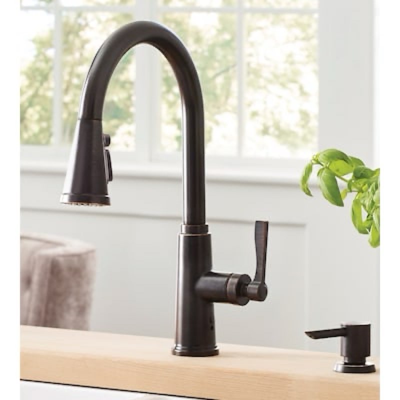 allen + roth townley simplefit oil rubbed bronze single handle deck-mount pull-down kitchen faucet with sprayer 