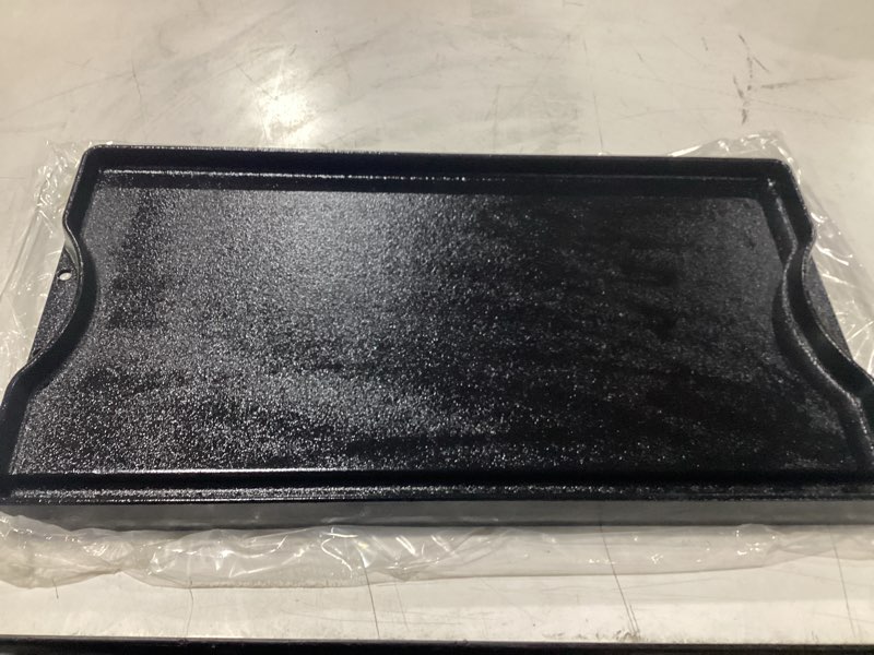 Condition photo showing Good Condition for utheer nonstick reversible cast iron griddle 19.5"x 10.5", ceramic cooking surface, flat & ribbed sides, with high sides & grease trap, stovetop griddle for gas grill, charcoal, oven & outdoor bbq 19.5" x 1.3" x 10.5"