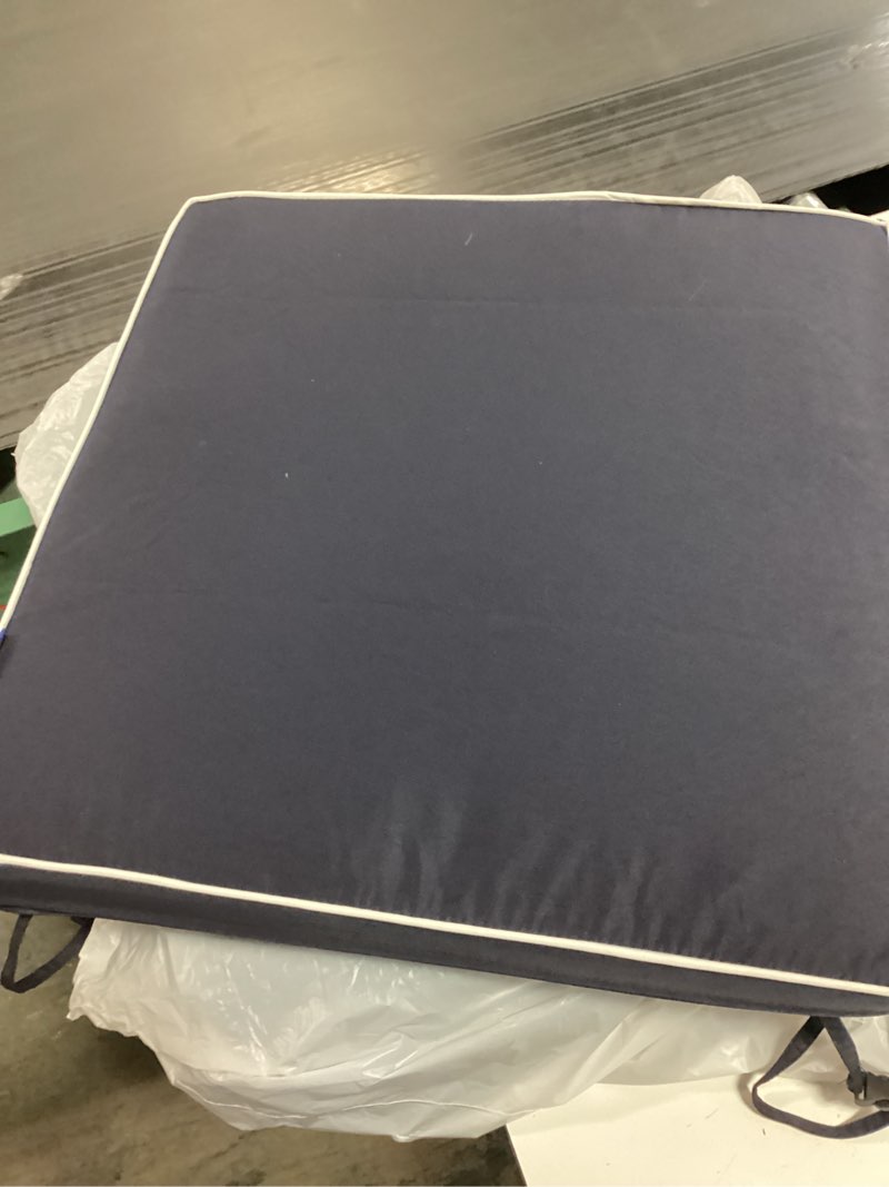 Condition photo showing As Is for Patio Chair Cushion Set of 2, Square Corner Outdoor Seat Cushions 23 x 23for Patio Furniture, Water Resistant Outdoor Garden Cushion, Navy Blue Navy Blue 18 x 16inch
