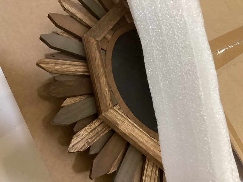 Condition photo showing Good Condition for honiway 16 inch wall clocks, rustic wood boho sunburst decorative wall clock battery operated silent non ticking farmhouse large wall clocks for living room kitchen bedroom home decor (tricolor) tricolor 16 inch