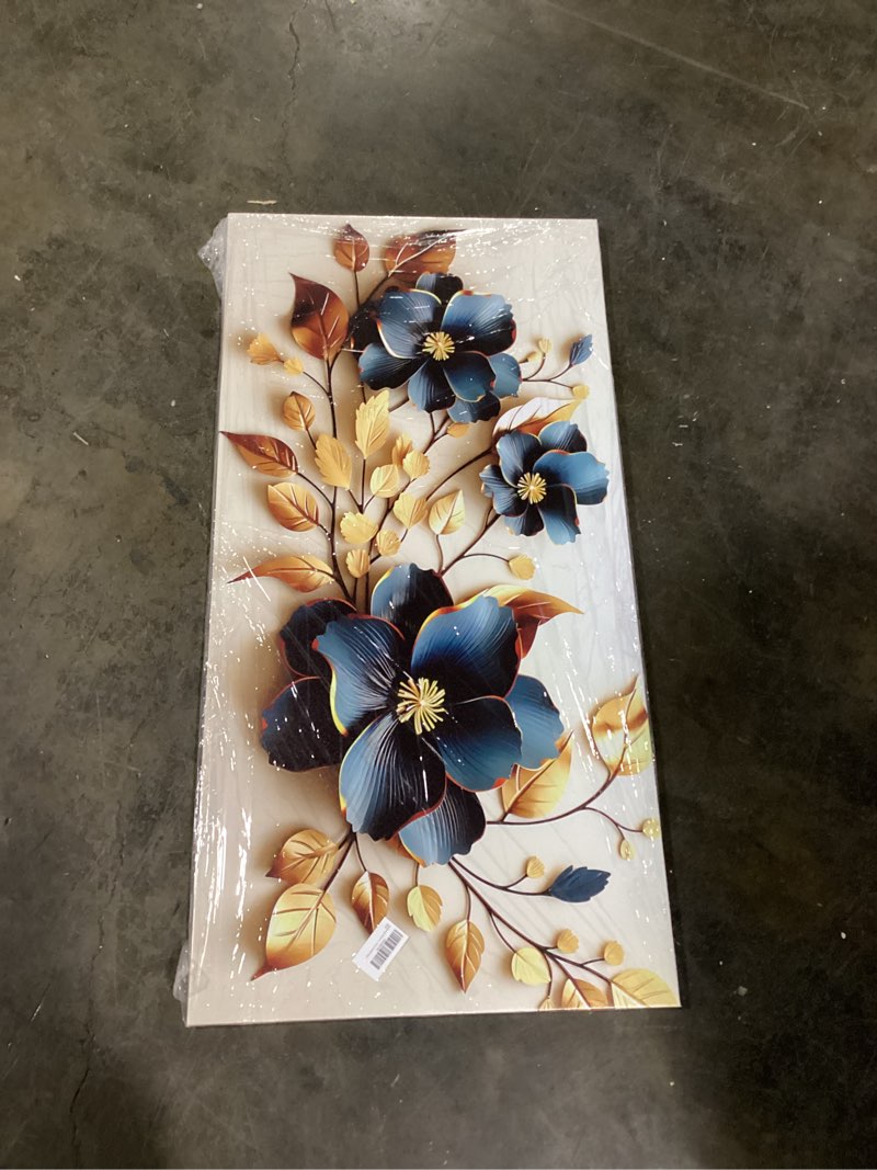 Condition photo showing As Is for Qenundme Large Flower Canvas Wall Art for Living Room Bedroom Home Office Print Painting Gold and Dark Blue Floral Botanical Picture Modern Artwork Flower Prints 24x48In Framed Flower 48L" x 24W"