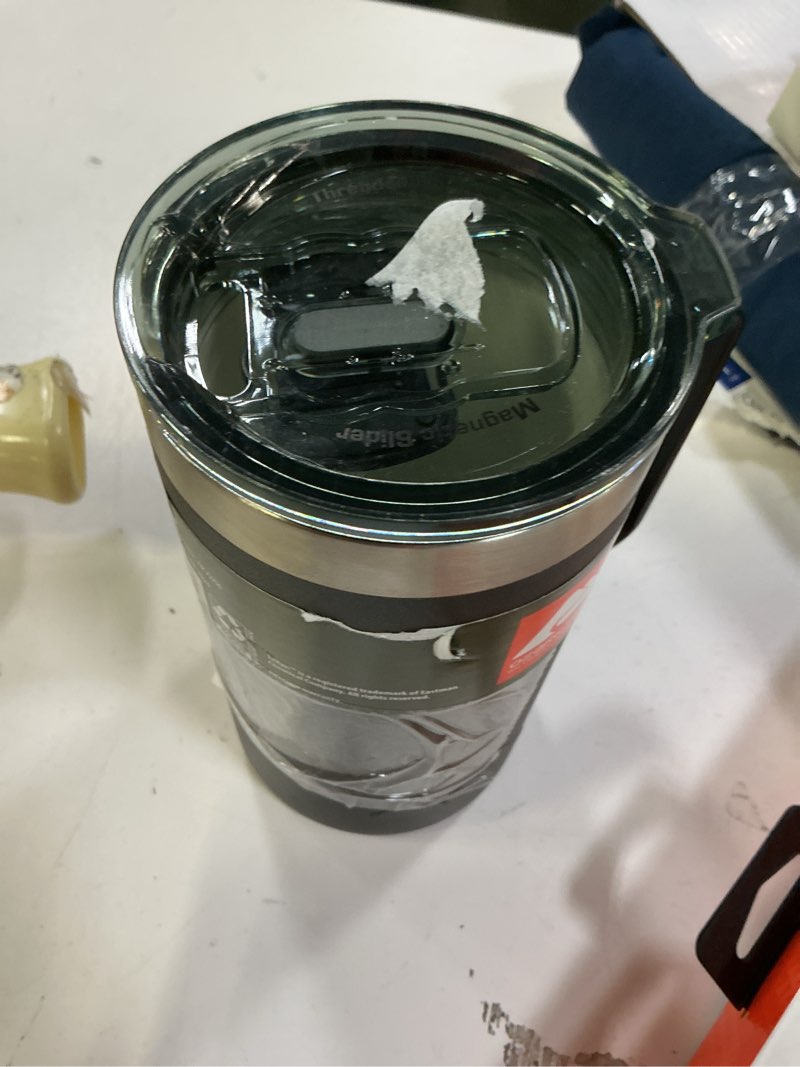 Condition photo showing As Is for ozark trail 22oz ceramic lined stainless steel insulated coffee mug with magnetic tritan transparent slider lid, black